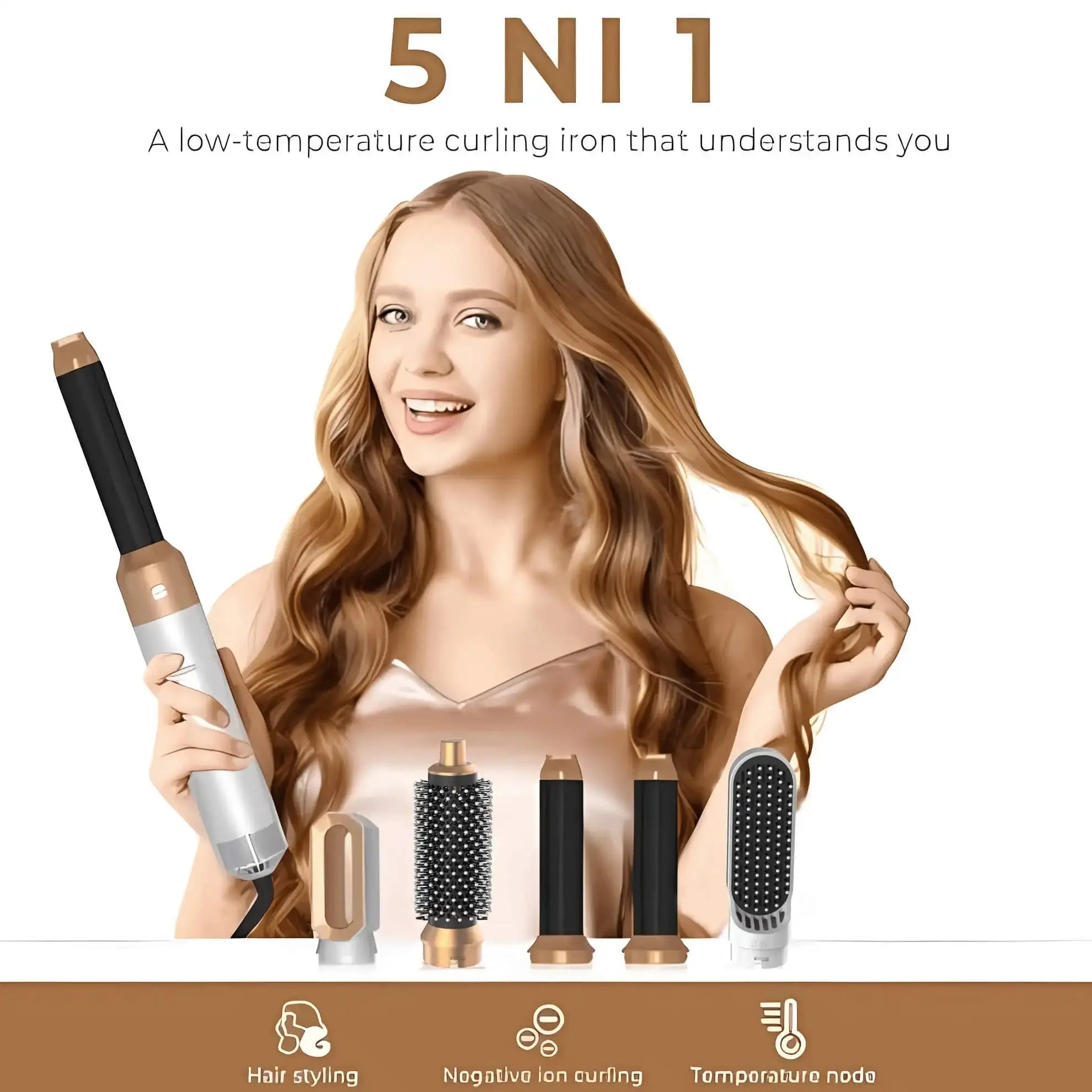 5 in 1 Hair Dryer Hot Air Comb for Curling Straightening and Volumizing Hair with Detachable Attachments - VIRALUXE
