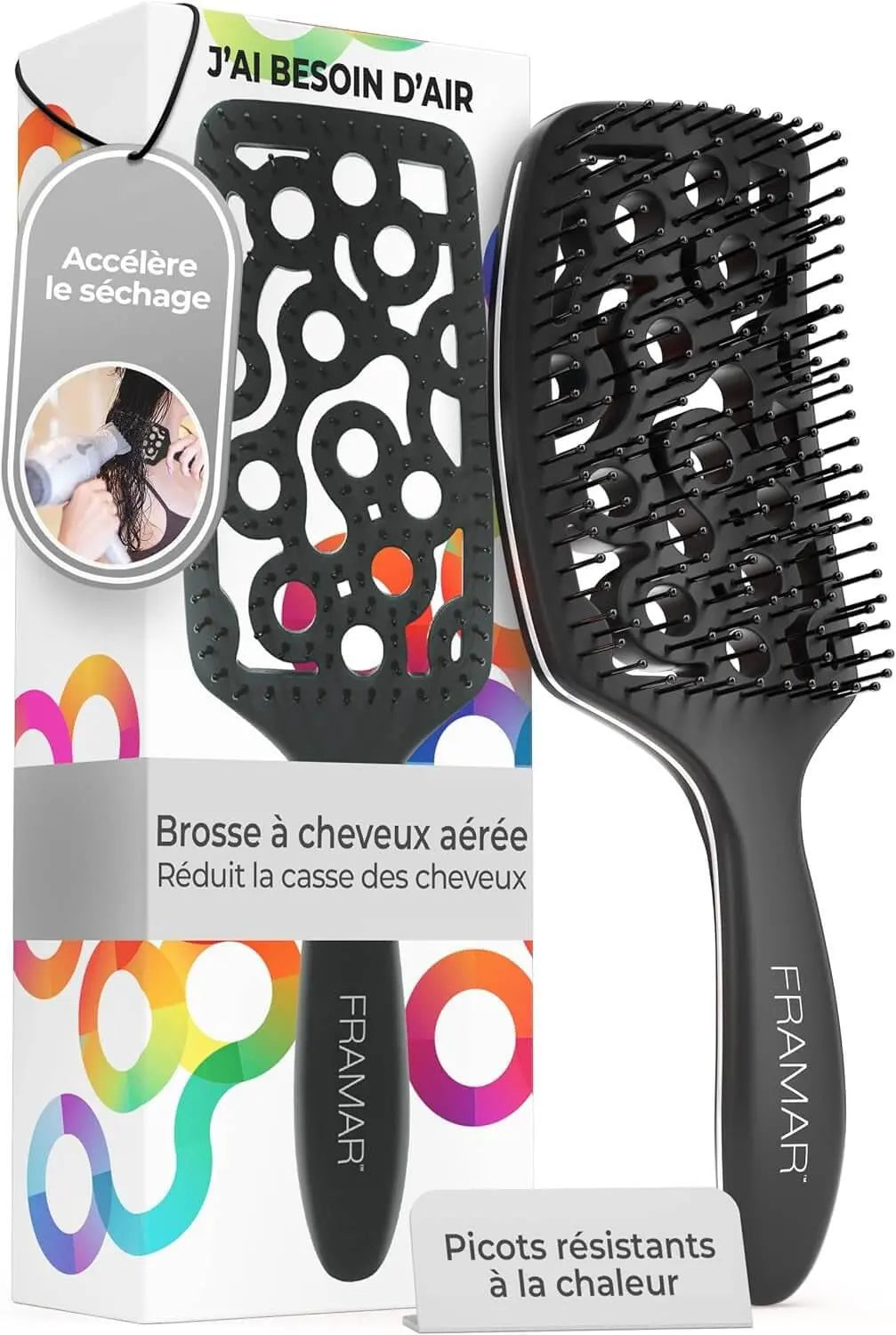 Brosse Démêlante Professionnelle pour Cheveux Bouclés - Brosse Flexible Ventilée Noir - VIRALUXE