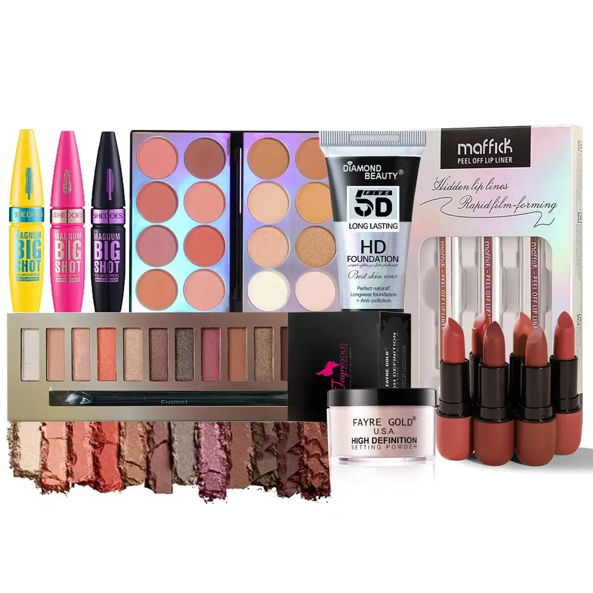 Comprehensive Beauty Gift Set: Eye Shadow, Makeup Primer, Eyeliner, Blush, Lipstick, and Powder - VIRALUXE